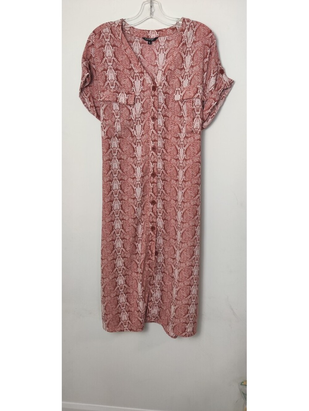 George Terracotta Rust Pink Snakeskin Button Front Midi Shirt Dress Size XL